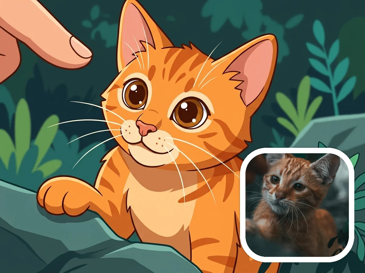 American Cartoon pet companion before and after example