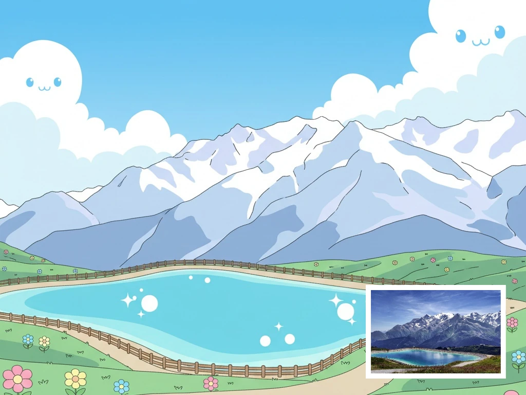 Landscape scene to chibi style example illustration