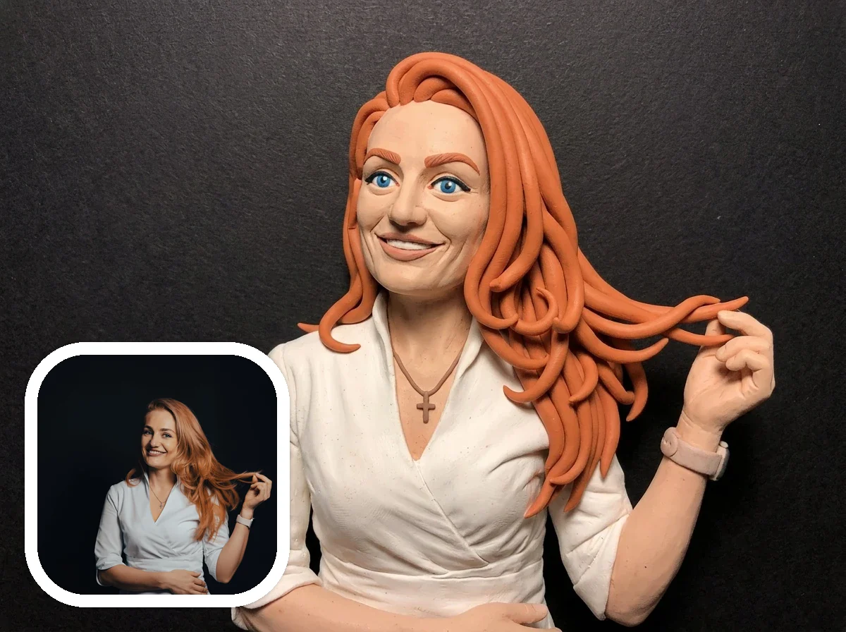 Claymation Style character portrait before and after example