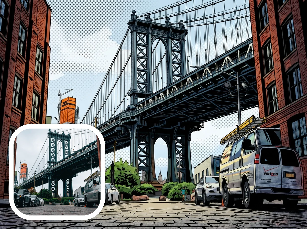 Comic Book Style city and architecture panel before and after example
