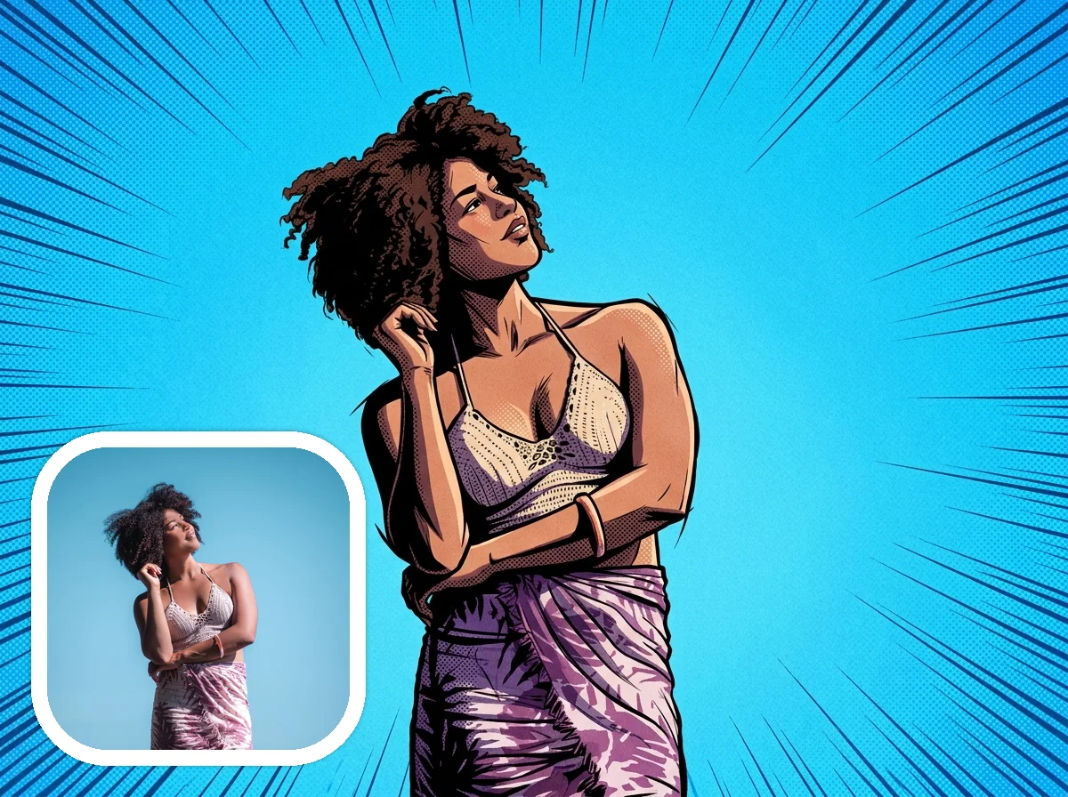 Comic Book Style portrait and avatar before and after example