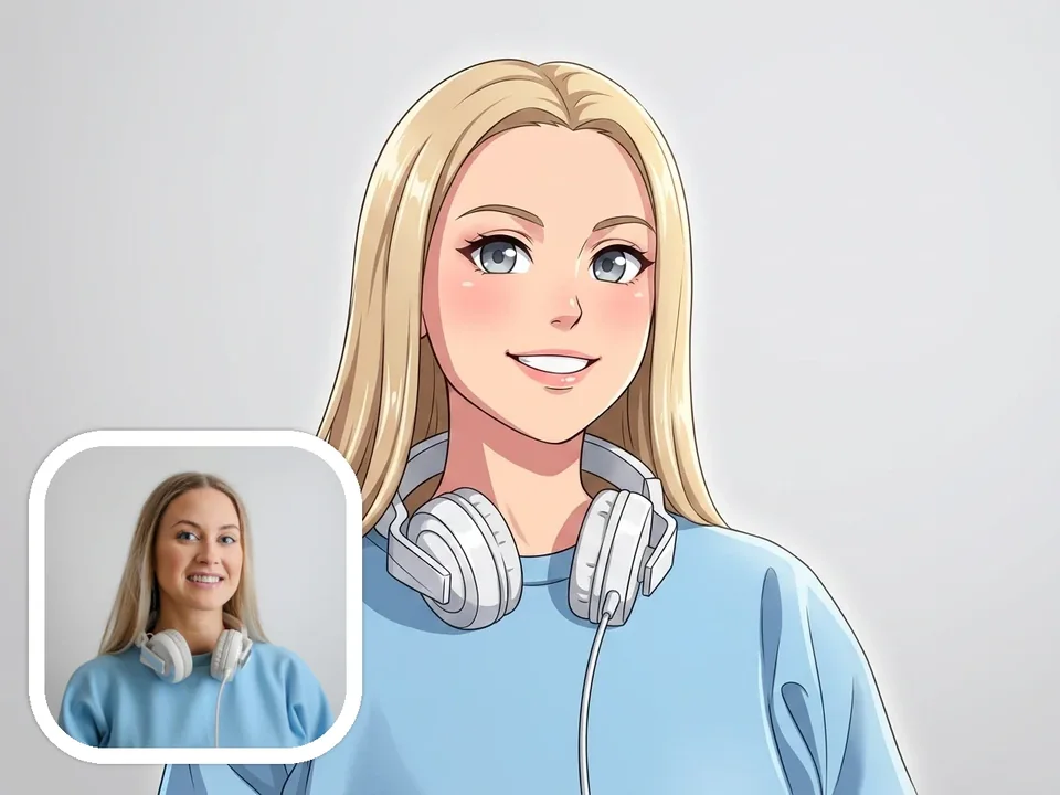 AI cartoon avatar generated from a real portrait with clean illustrated style