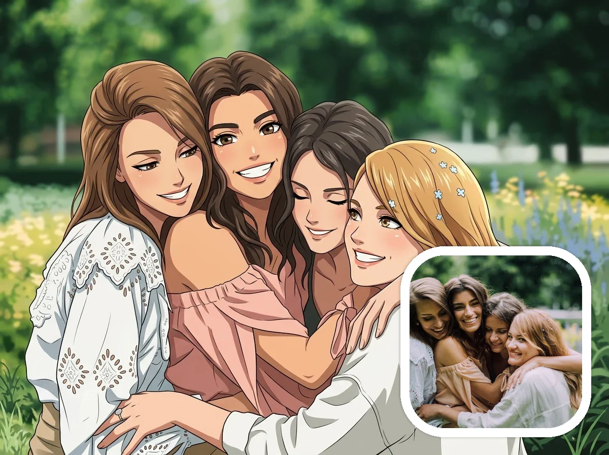 Couple or friends photo converted into anime art