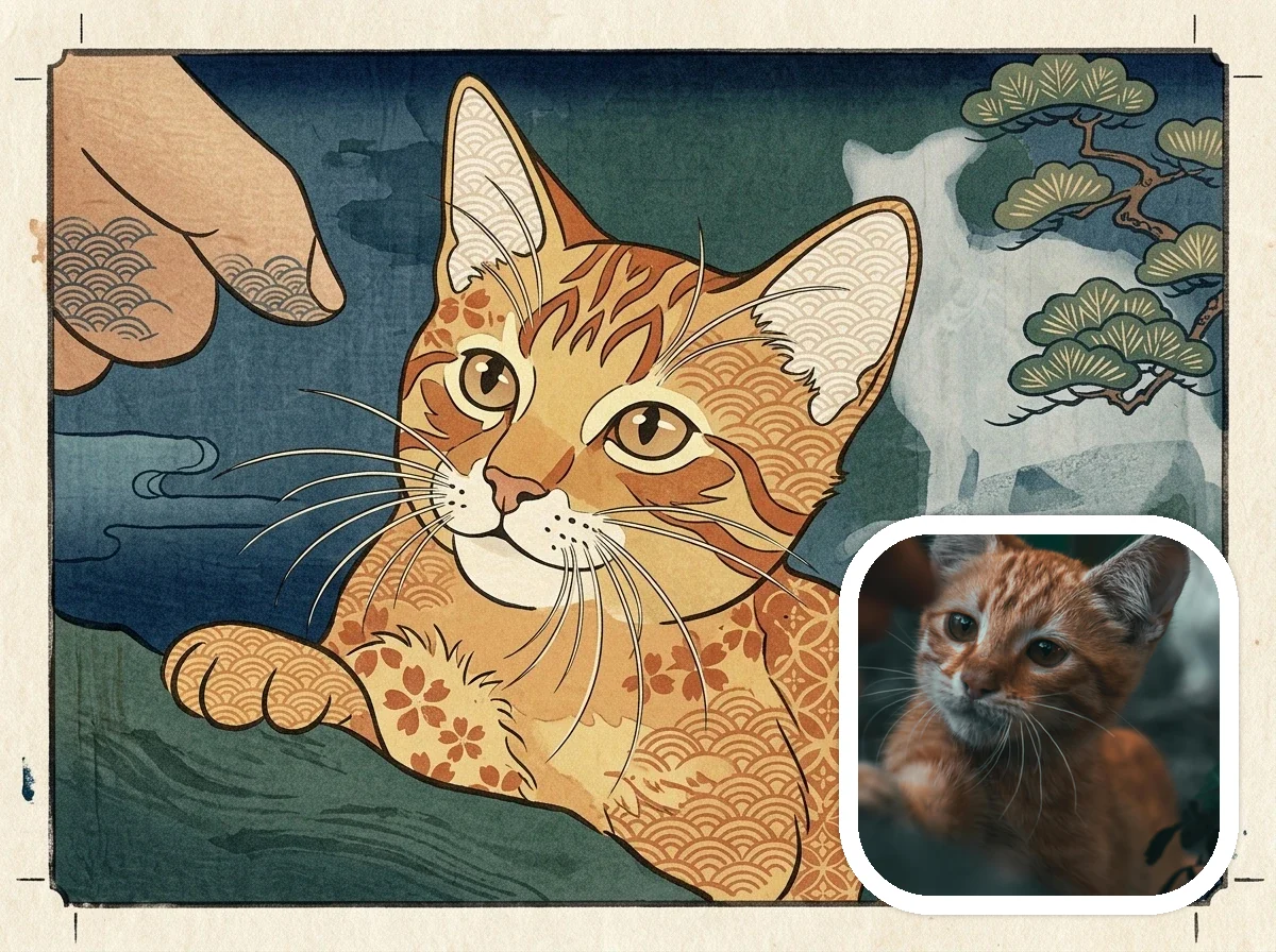 Japanese Ukiyo-e pet before and after example