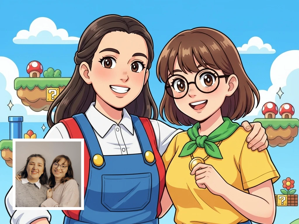 Two-person placeholder for mario-inspired anime style use case