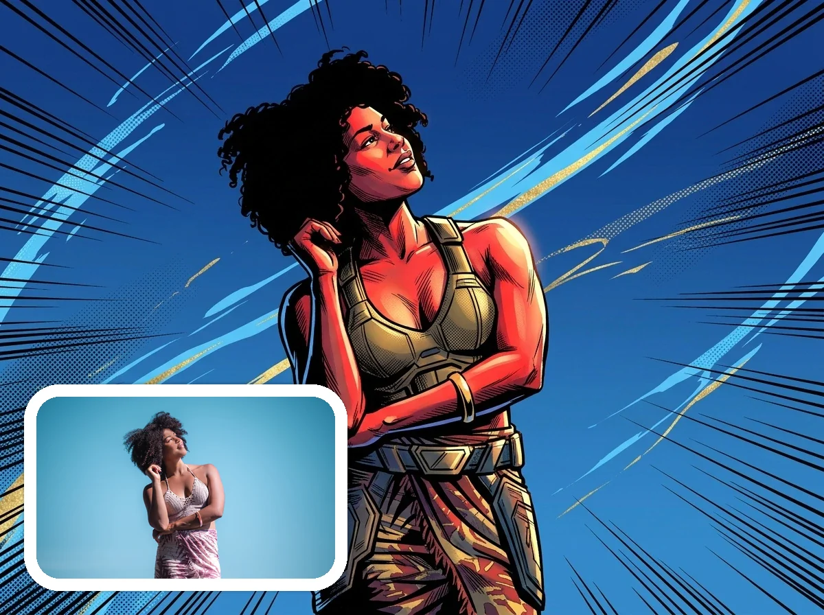 Marvel Comic Style superhero portrait before and after example