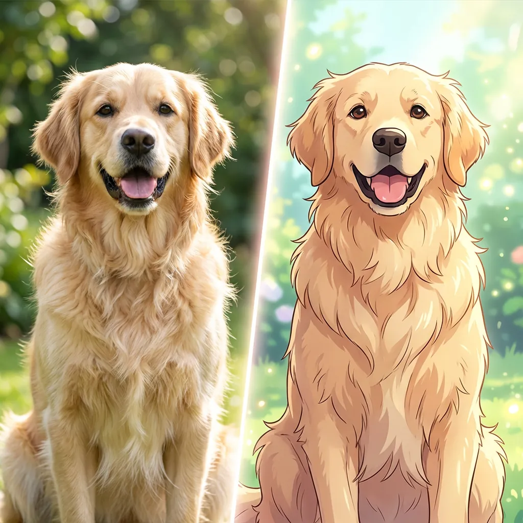 Pet photo transformed into anime-style illustration