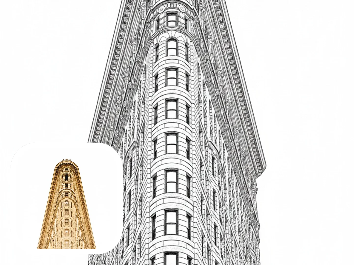 Architecture photo converted into a line drawing before and after example