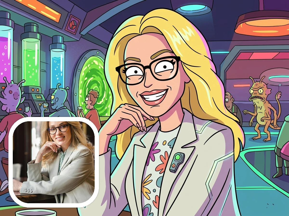 Rick and Morty Style character portrait before and after example